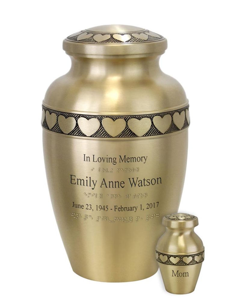 Urn with braille engraving.
